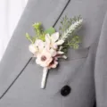 Europese bruiloft bruidegom boutonniere corsage kunstbloem lapelspeld voor heren party - Lichtroze corsages