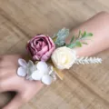 Handmade wedding wrist corsage artificial rose flower bracelet bridal party prom floral decor - Style A (Wrist Corsage)