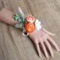 Handmade artificial rose wrist corsage bracelet for wedding bridal party dress decoration prop. - Style B (Wrist Corsage)
