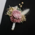 Elegant handmade wedding boutonniere with pink artificial rose and natural dried flowers for men. - Corsage / Pink