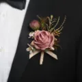 Elegant dusty pink rose boutonniere for wedding groom groomsmen suit floral accessory - Boutonniere Style C / Mixed Colors