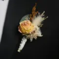 Men's wedding boutonniere featuring artificial yellow rose and dried flowers, suit lapel pin. - Corsage / Yellow
