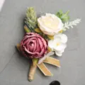 Handmade artificial rose boutonniere wedding corsage groom suit lapel flower pin. - Type A (Corsage)