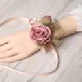 Korean style dusty pink rose wrist corsage bridesmaid flower wedding party accessory - Style C Wrist Corsages / Mixed Colors