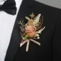 Elegant boutonniere for men wedding suit artificial flower rose corsage brooch pin decor - Boutonniere Style D / Mixed Colors