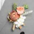 Handmade simulation rose boutonniere wedding brooch fabric flower suit dress accessory. - Type C (Corsage)