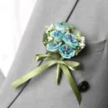 Blauwe kunstmatige roos corsage bos stijl huwelijk bruidegom getuige pak bloem decoratie - Teal