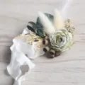 Wedding boutonniere artificial rose dried flower suit men corsage cream floral accessory - Wrist Corsage / Light Green