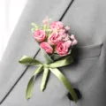 Pink artificial rose boutonniere wedding groom groomsmen suit flower corsage pink style - Rose