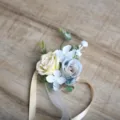 Artificial rose wrist corsage wedding bridesmaid boutonniere floral accessory forest style - Wrist Corsage / Blue