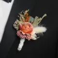 Elegant wedding dried flower boutonniere suit corsage for men banquet party suit accessories - Corsage / Orange