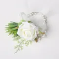 Wedding bride wrist corsage white artificial rose flower pearl bracelet party accessory - White Dried Baby's Breath Wrist Corsage