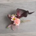 Calla lily artificial flower boutonniere wedding suit corsage pink purple handmade floral pin - Burgundy