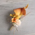 Artificial calla lily boutonniere wedding groom corsage western handmade suit floral decor - Orange