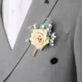 Wedding boutonnière artificial pink rose groom suit flower lapel pin forest style gift - 8x12cm / Style 8