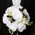 Artificial white rose bridal bouquet, elegant wedding hand flowers for bride and bridesmaid. - White
