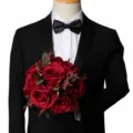 Artificial Red Rose Wedding Bouquet Bridal Bridesmaid Silk Flower Hand Flower for Ceremony - Burgundy