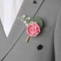 Rustic pink rose boutonniere with green leaves and burlap stem for wedding groom and groomsman. - 8x12cm / Style 9