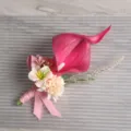 Pink artificial calla lily boutonniere wedding corsage groom suit floral accessory for celebration - Rose Red