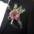 Dusty pink rose boutonniere for wedding prom suit lapel flower pin decorative variant style - Boutonnieres (Style 5)