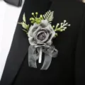 Artificial grey rose boutonniere corsage for wedding prom suit lapel decoration flower. - Style 6 Boutonniere