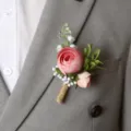 Pink artificial flower wedding boutonniere groom suit lapel pin rustic floral brooch - 8x12cm / Style 10