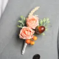 Kunstmatige roos boutonnière voor bruiloft bruidegom corsage pak decor broche - Lichtoranje
