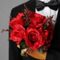 Western style artificial rose bouquet bridal wedding flower simulation floral arrangement SKU - True Red