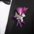 Purple calla lily flower boutonniere with purple ribbon for wedding suit decoration - Type B (Corsage)