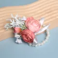 Künstliche Perlen Handgelenk Blume Hochzeit Brautjungfer Korsage Rosa Rose Party Zubehör - Handgelenk-Corsage / Hellrot