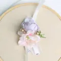 Flor de muñeca variante, elegante diseño floral de seda rosa y morado con cintas para boda. - Ramillete de muñeca / Rosa Púrpura