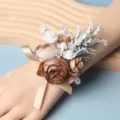Elegante künstliche Rosen Handgelenk Korsage Armband für Hochzeit Brautjungfer Party. - Handgelenk-Corsage / Kaffeebraun