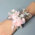 Elegante künstliche rosa Kamelie Brautjungfer Handgelenk Blume mit Schleife und Perlen. - Handgelenk-Corsage / Hellrosa