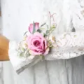 European style pink rose wrist flower wedding bridesmaid corsage artificial floral bracelet. - Purple Pink Wrist Flower
