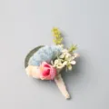 Kunstmatig Huwelijk Corsage Lichtblauw Roze Bloemen Boutonniere Voor Bruidegom Feest - Meerblauw