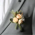 Elegante kunstmatige bruiloft boutonnière perzik roos bruidegom pak borstbloem decor - Corsage / Champagne