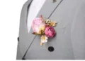 Wedding groom artificial rose boutonniere brooch pin pink flower for suit accessory - Corsage / Light Purple