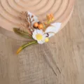Pastoral floral U-shaped hair pin featuring artificial daisies and berries, rustic bridal hair accessory. - Letter F