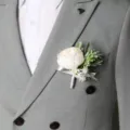Elegant white rose boutonniere for wedding groom suit lapel pin party event floral decor - Six Designs