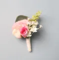Elegant artificial rose carnation wedding boutonniere bridal groom corsage floral decor. - Pink