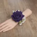 Fleur de poignet de rose artificielle violette mariage demoiselle d'honneur corsage - Corsage de poignet
