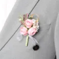 Wedding artificial rose boutonniere suit corsage groom best man pin flower decor - Corsage / Sakura Pink