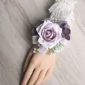 Purple artificial rose wrist flower wedding bridesmaid corsage floral wristlet party decor - Purple Wrist Corsage