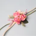 Wedding wrist corsage artificial pink rose flower bracelet bridal bridesmaid party decor - Wrist Corsage / Deep Pink