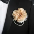 Champagne fabric flower wedding boutonniere with pearl chain for groom and groomsmen suit. - Style H (Corsages)