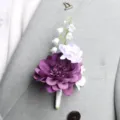 Purple boutonniere corsage for wedding groom groomsmen suit floral brooch accessory variant - Style I (Corsages)