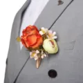 European style artificial rose boutonniere wedding groom corsage jacket flower pin accessory - Corsage / Orange