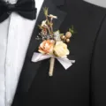 Mooie champagne roos boutonniere voor bruiloft bruidegom kunstbloem pak decoratie - Corsage / Champagne Boutonniere