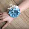 Elegant blue and white artificial floral wrist corsage for wedding bridesmaid and bride wear. - Style B (Wrist Corsage)