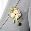 Elegant Wedding Boutonniere Champagne Rose Corsage For Groom Suit Decoration Piece - Corsage / Off White